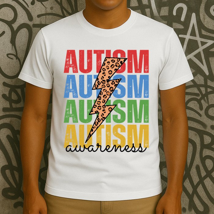 Autism Awareness Retro Cheetah Lightning T-Shirt