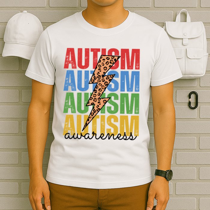 Autism Awareness Retro Cheetah Lightning T-Shirt