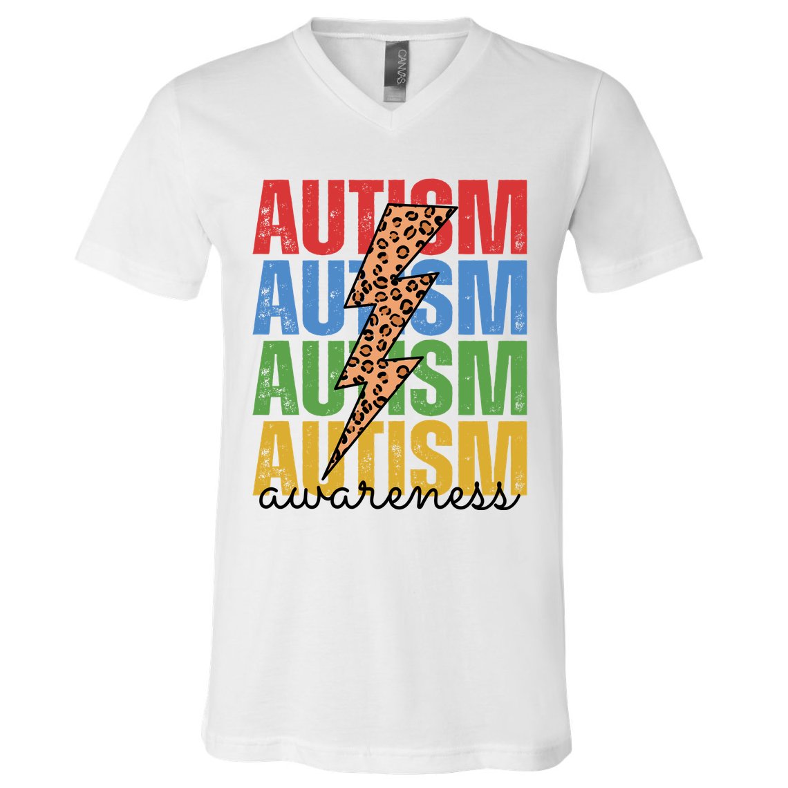 Autism Awareness Retro Cheetah Lightning V-Neck T-Shirt