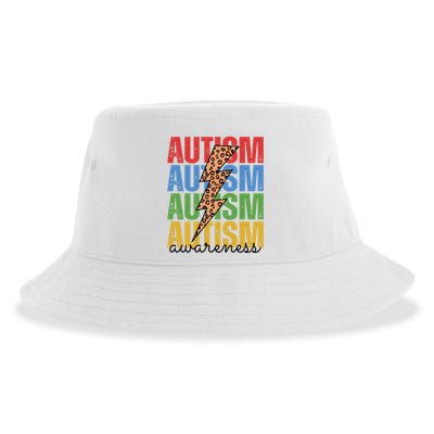 Autism Awareness Retro Cheetah Lightning Sustainable Bucket Hat