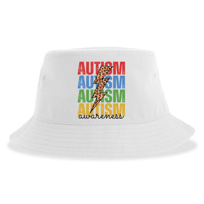 Autism Awareness Retro Cheetah Lightning Sustainable Bucket Hat