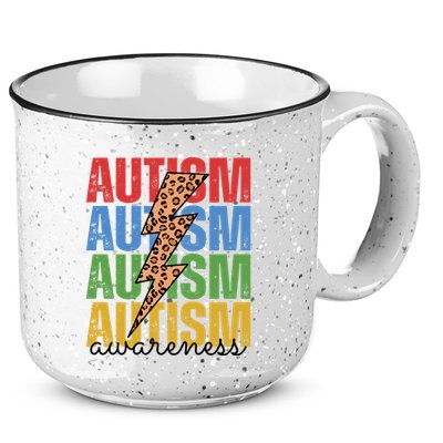 Autism Awareness Retro Cheetah Lightning 15oz Campfire Ceramic Mug