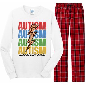 Autism Awareness Retro Cheetah Lightning Long Sleeve Pajama Set