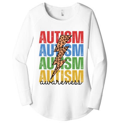 Autism Awareness Retro Cheetah Lightning Women's Perfect Tri Tunic Long Sleeve Shirt