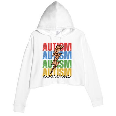 Autism Awareness Retro Cheetah Lightning Crop Fleece Hoodie