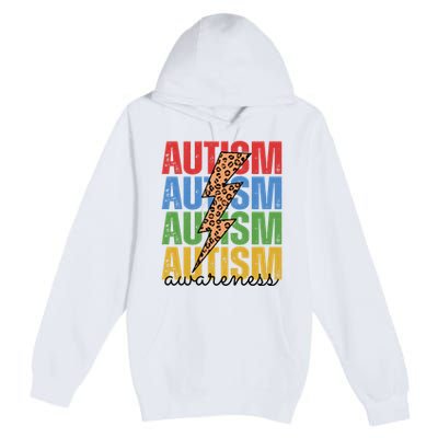 Autism Awareness Retro Cheetah Lightning Premium Pullover Hoodie