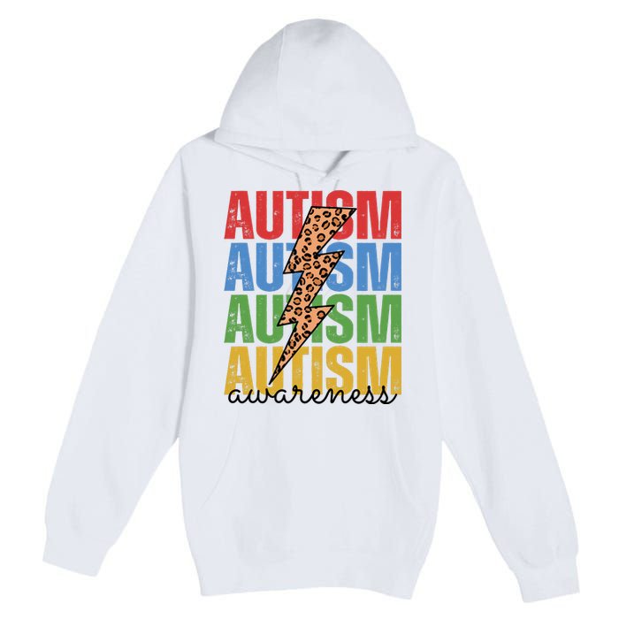 Autism Awareness Retro Cheetah Lightning Premium Pullover Hoodie