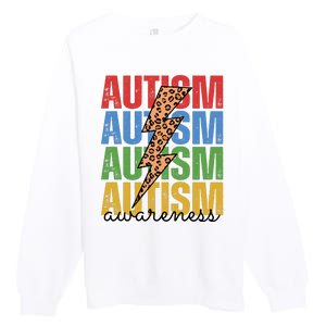 Autism Awareness Retro Cheetah Lightning Premium Crewneck Sweatshirt