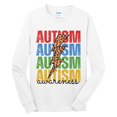 Autism Awareness Retro Cheetah Lightning Tall Long Sleeve T-Shirt