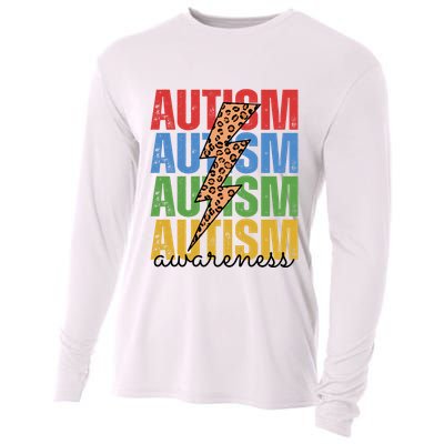 Autism Awareness Retro Cheetah Lightning Cooling Performance Long Sleeve Crew