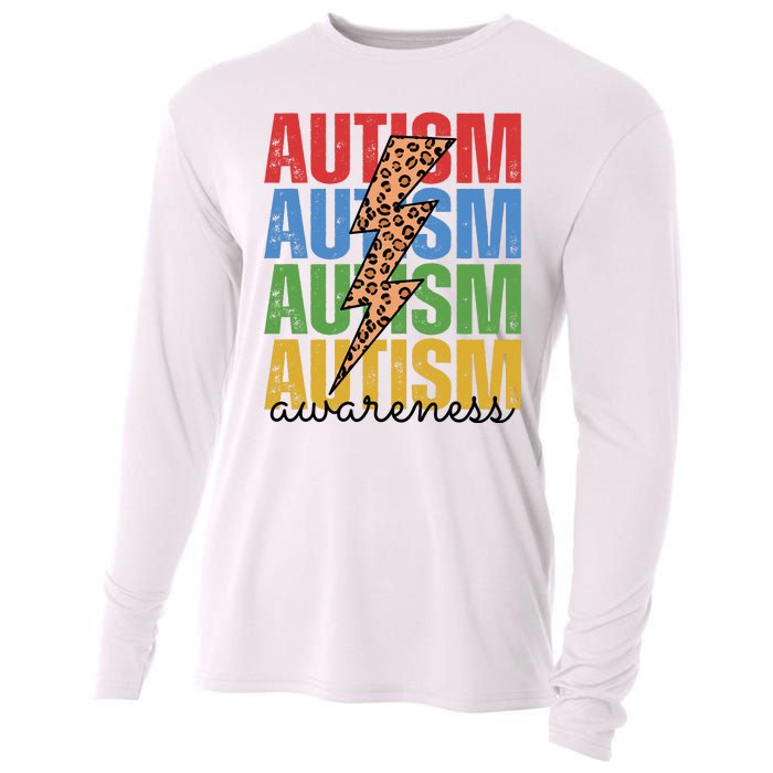 Autism Awareness Retro Cheetah Lightning Cooling Performance Long Sleeve Crew