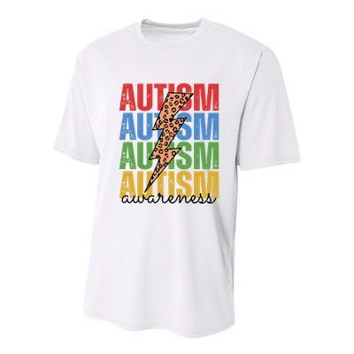 Autism Awareness Retro Cheetah Lightning Youth Performance Sprint T-Shirt
