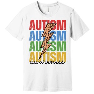 Autism Awareness Retro Cheetah Lightning Premium T-Shirt