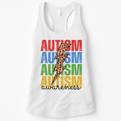 Autism Awareness Retro Cheetah Lightning Womens Tank Top