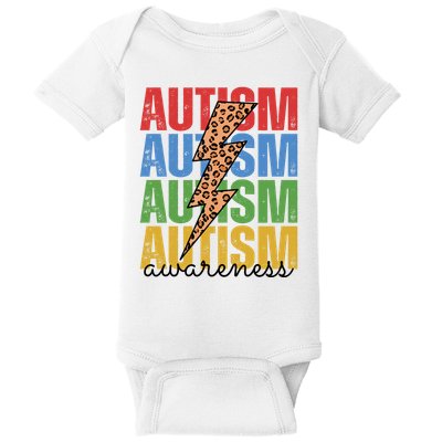 Autism Awareness Retro Cheetah Lightning Baby Bodysuit