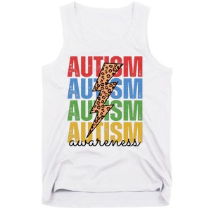 Autism Awareness Retro Cheetah Lightning Tank Top