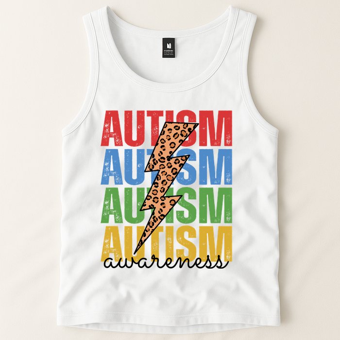 Autism Awareness Retro Cheetah Lightning Tank Top