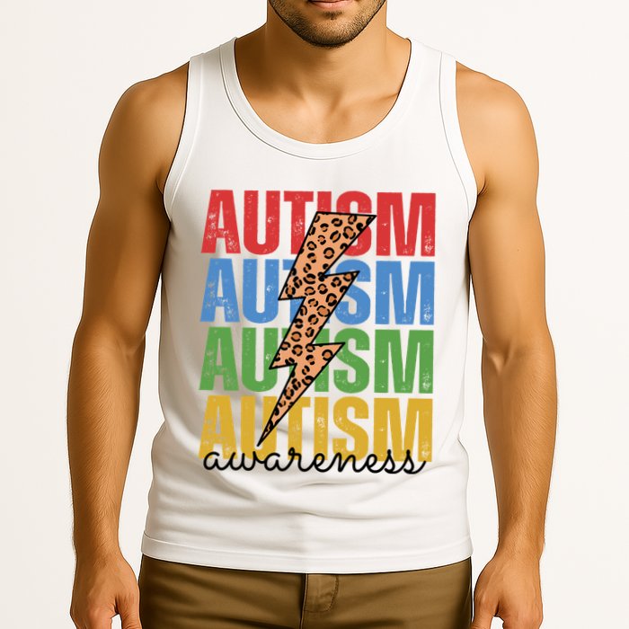 Autism Awareness Retro Cheetah Lightning Tank Top