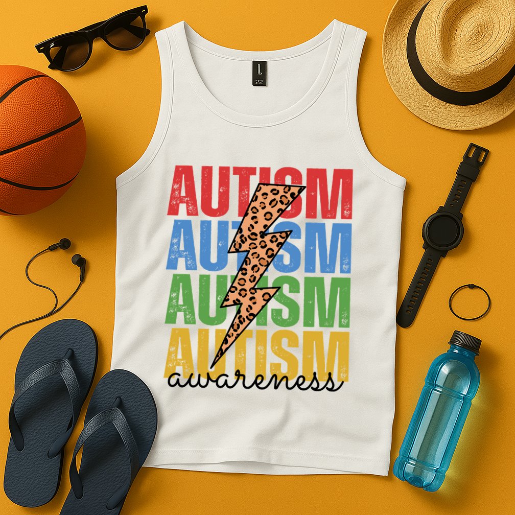 Autism Awareness Retro Cheetah Lightning Tank Top