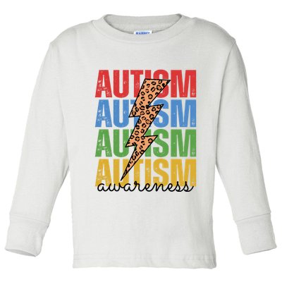 Autism Awareness Retro Cheetah Lightning Toddler Long Sleeve Shirt