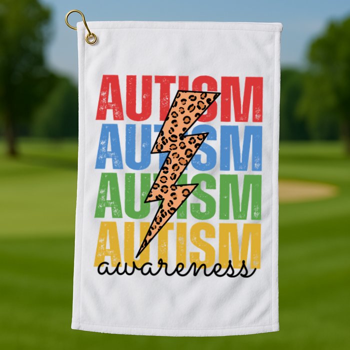 Autism Awareness Retro Cheetah Lightning Golf Towel