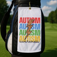 Autism Awareness Retro Cheetah Lightning Golf Towel