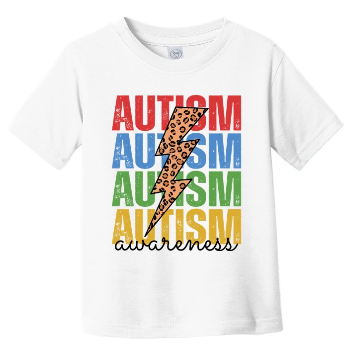 Autism Awareness Retro Cheetah Lightning Toddler T-Shirt