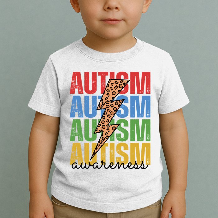 Autism Awareness Retro Cheetah Lightning Toddler T-Shirt