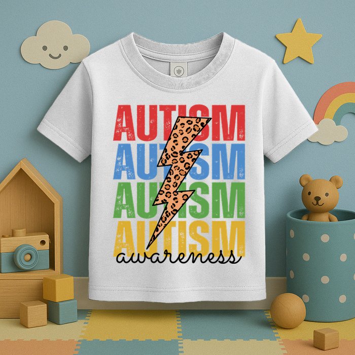 Autism Awareness Retro Cheetah Lightning Toddler T-Shirt