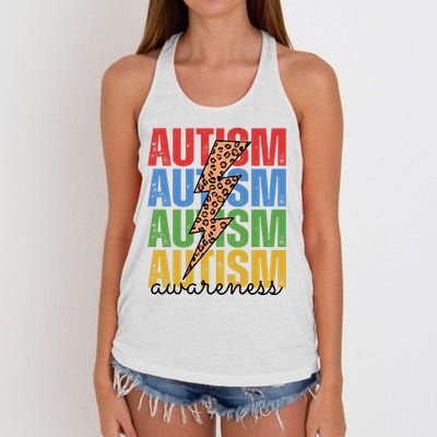 Autism Awareness Retro Cheetah Lightning Women's Knotted Racerback Tank