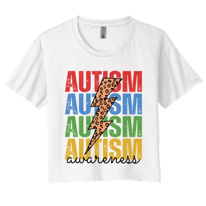 Autism Awareness Retro Cheetah Lightning Crop Top