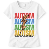 Autism Awareness Retro Cheetah Lightning Womens T-Shirt