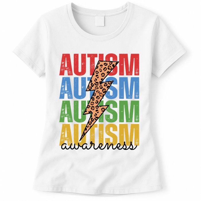 Autism Awareness Retro Cheetah Lightning Womens T-Shirt