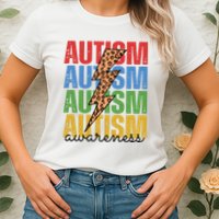 Autism Awareness Retro Cheetah Lightning Womens T-Shirt