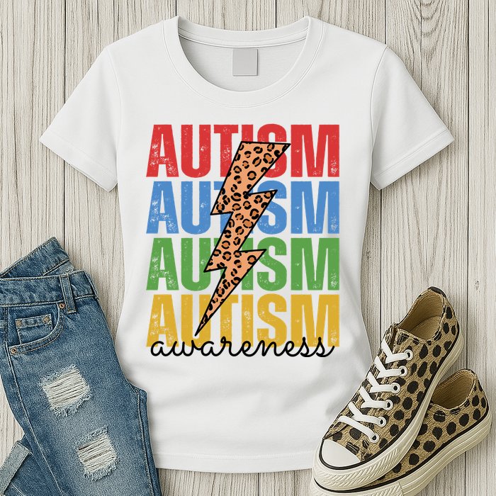Autism Awareness Retro Cheetah Lightning Womens T-Shirt