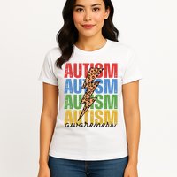 Autism Awareness Retro Cheetah Lightning Womens T-Shirt
