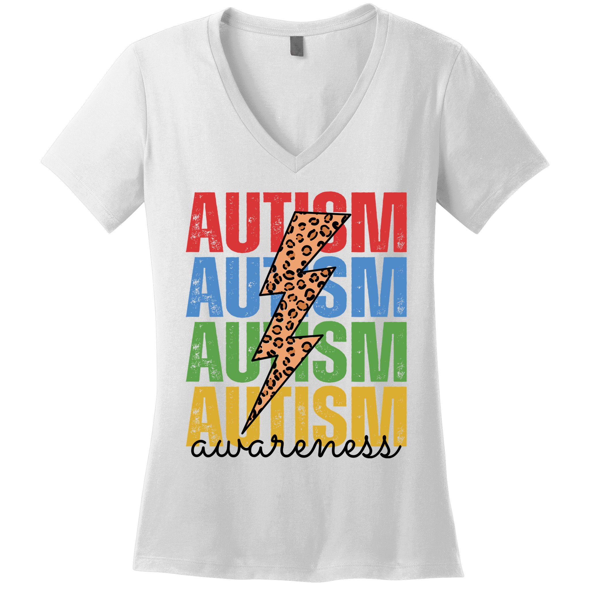 Autism Awareness Retro Cheetah Lightning Women's V-Neck T-Shirt