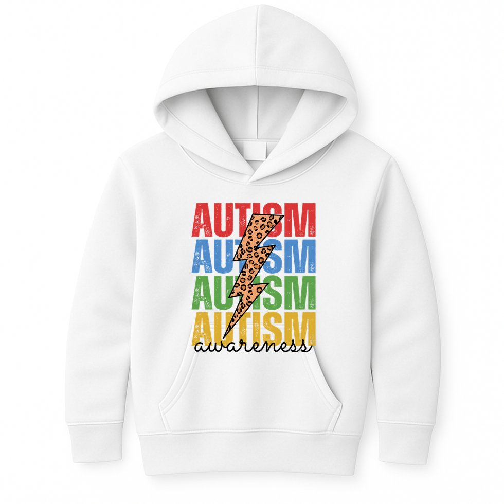 Autism Awareness Retro Cheetah Lightning Kids Hoodie