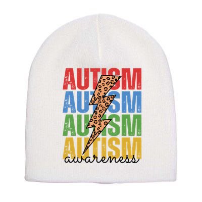 Autism Awareness Retro Cheetah Lightning Short Acrylic Beanie