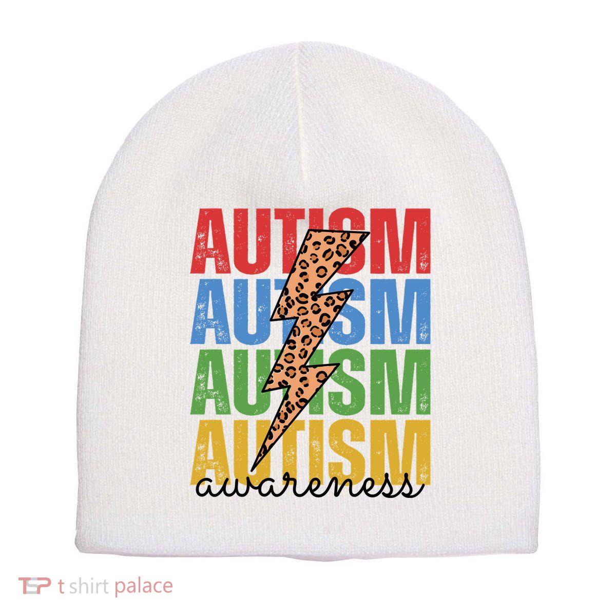 Autism Awareness Retro Cheetah Lightning Short Acrylic Beanie
