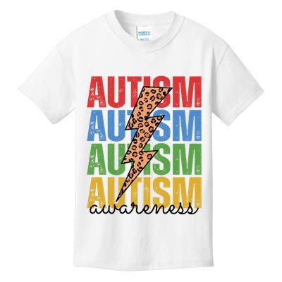 Autism Awareness Retro Cheetah Lightning Kids T-Shirt