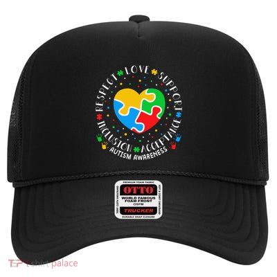 Autism Awareness Respect Love Support Blue Autism Women High Crown Mesh Back Trucker Hat