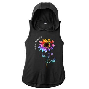 Autism Awareness Rainbow Sunflower Ladies PosiCharge Tri-Blend Wicking Draft Hoodie Tank