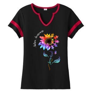 Autism Awareness Rainbow Sunflower Ladies Halftime Notch Neck Tee