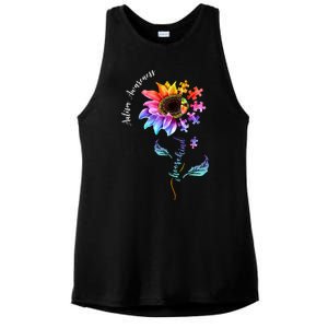 Autism Awareness Rainbow Sunflower Ladies PosiCharge Tri-Blend Wicking Tank