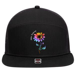 Autism Awareness Rainbow Sunflower 7 Panel Mesh Trucker Snapback Hat