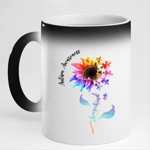 Autism Awareness Rainbow Sunflower 11oz Black Color Changing Mug