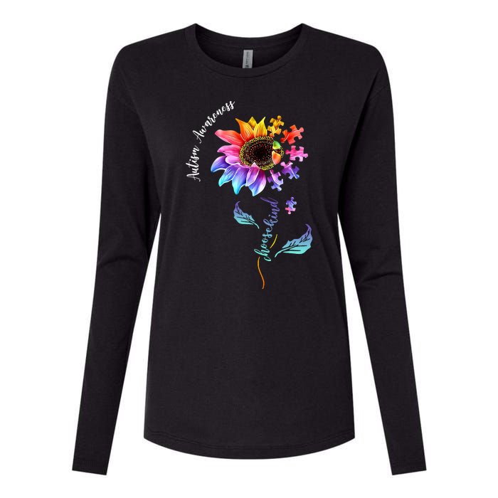 Autism Awareness Rainbow Sunflower Womens Cotton Relaxed Long Sleeve T-Shirt