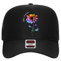 Autism Awareness Rainbow Sunflower High Crown Mesh Back Trucker Hat