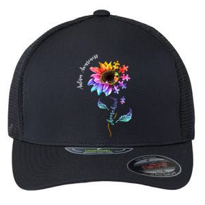 Autism Awareness Rainbow Sunflower Flexfit Unipanel Trucker Cap